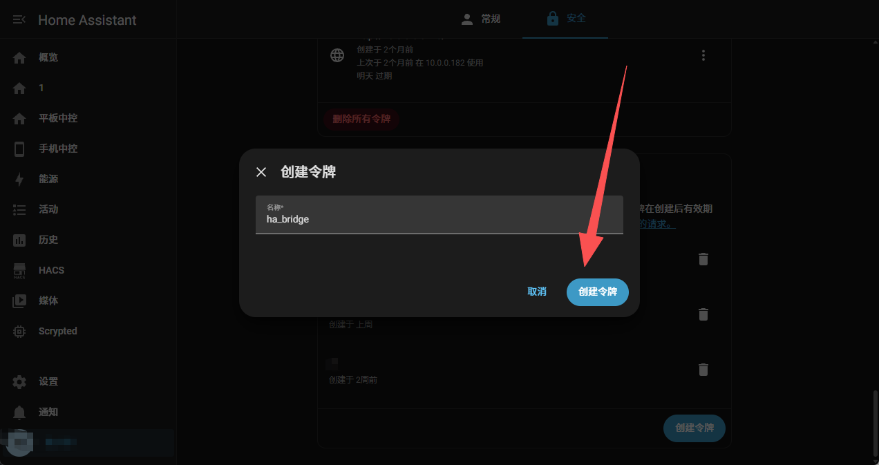 为 HA Bridge 命名长期访问令牌